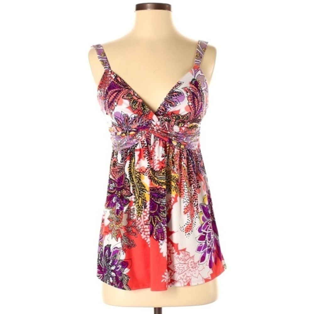 Tahari size S orange floral stretch sleeveless top
